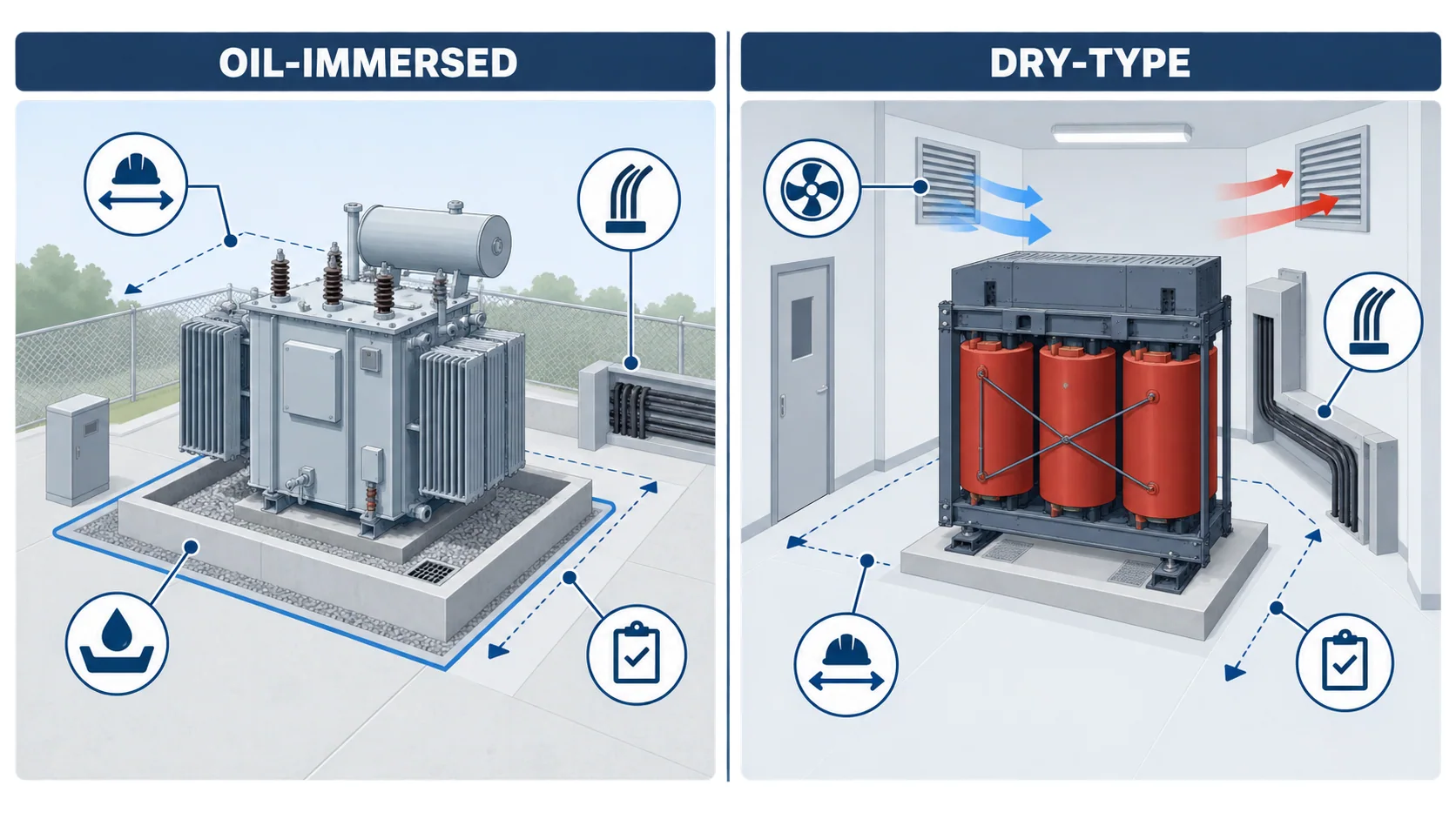 Project interfaces around oil-immersed and dry-type transformer installations